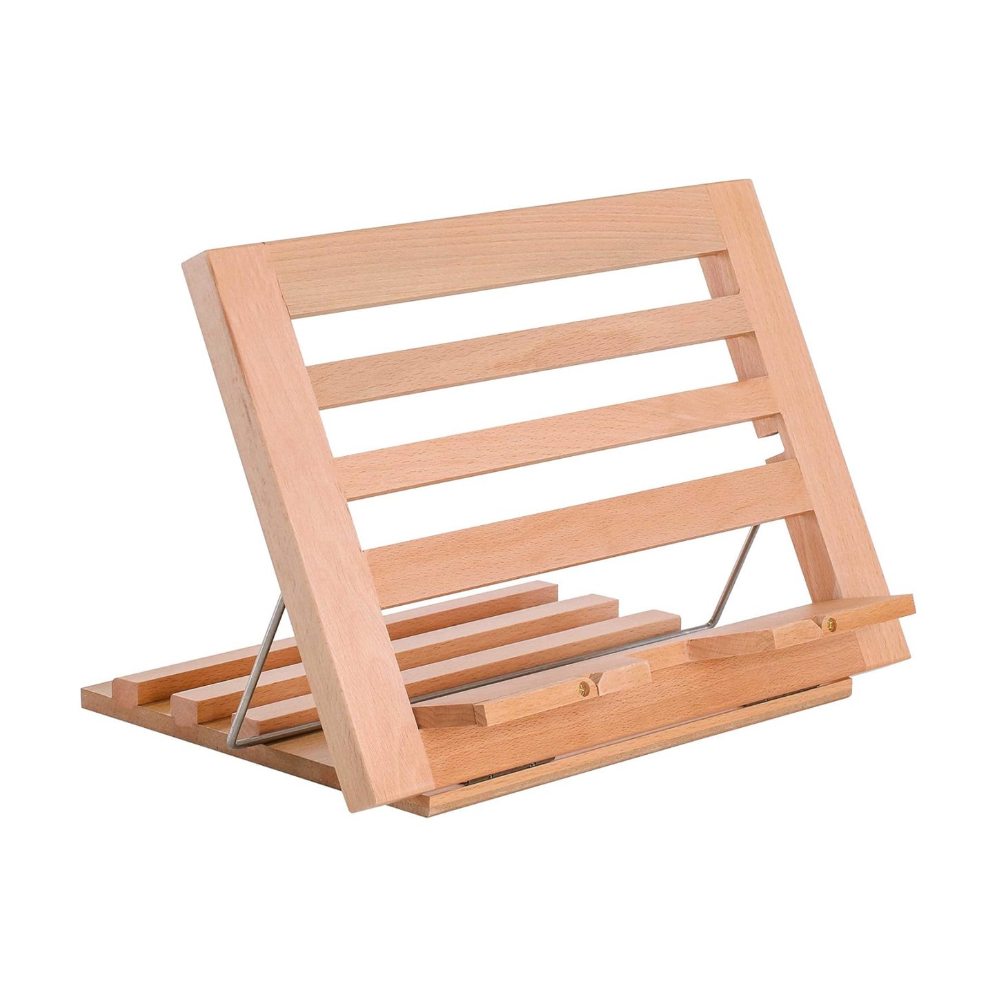 U.S. Art Supply Large Wooden Table Easel - Adjustable Incline, 2 Page Holders - Functions as Wooden Cookbook Stand