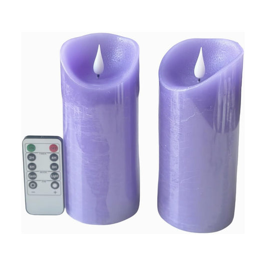 Adoria Large Purple Flameless Candles Remote and Timer Set of 2- Real Wax Pillar Candles with 3D Realistic
