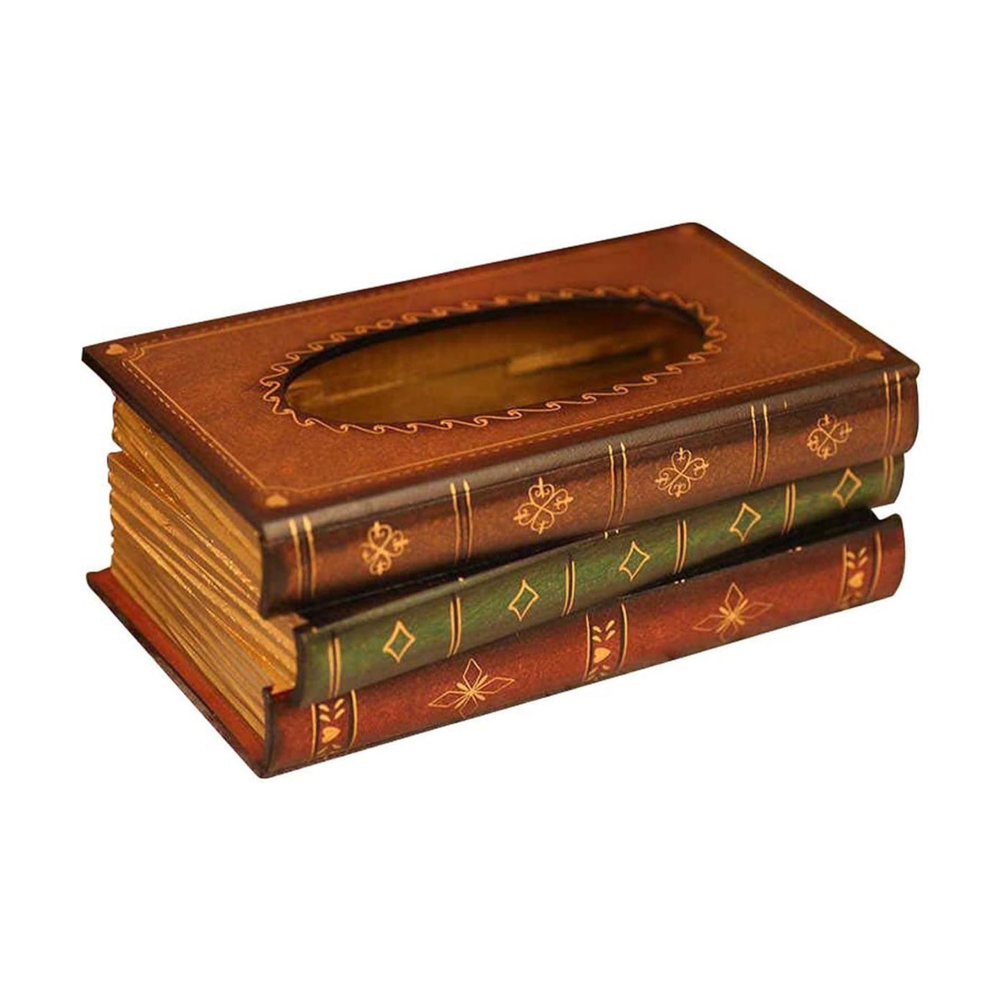 Elegant Wooden Antique Book Tissue Holder Dispenser/Novelty Napkin Holder / 10.75 x 6.5 x 4