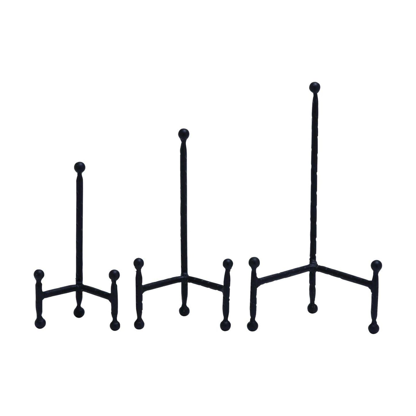 Deco 79 Metal Display Easel Tabletop Easel with Ball Details, Set of 3 Display Stand 12", 10", 8"H, Black