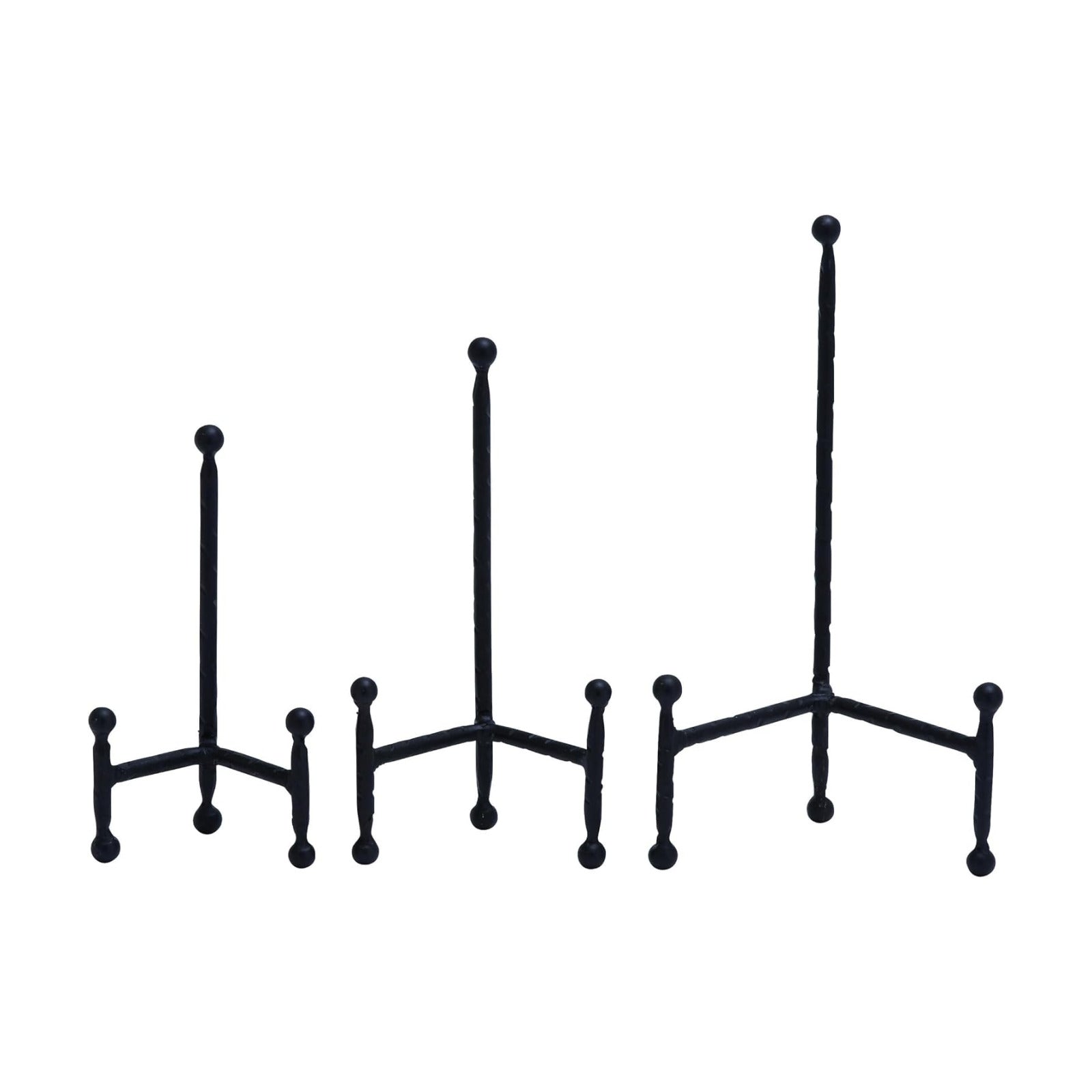 Deco 79 Metal Display Easel Tabletop Easel with Ball Details, Set of 3 Display Stand 12", 10", 8"H, Black