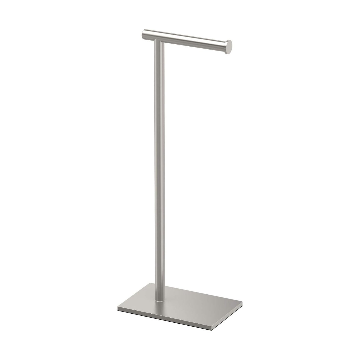 Gatco 1431SN Bathroom Toilet Paper Holder Stand, Freestanding Tissue Roll Holder, Weighted Base, Satin Nickel, 22.25