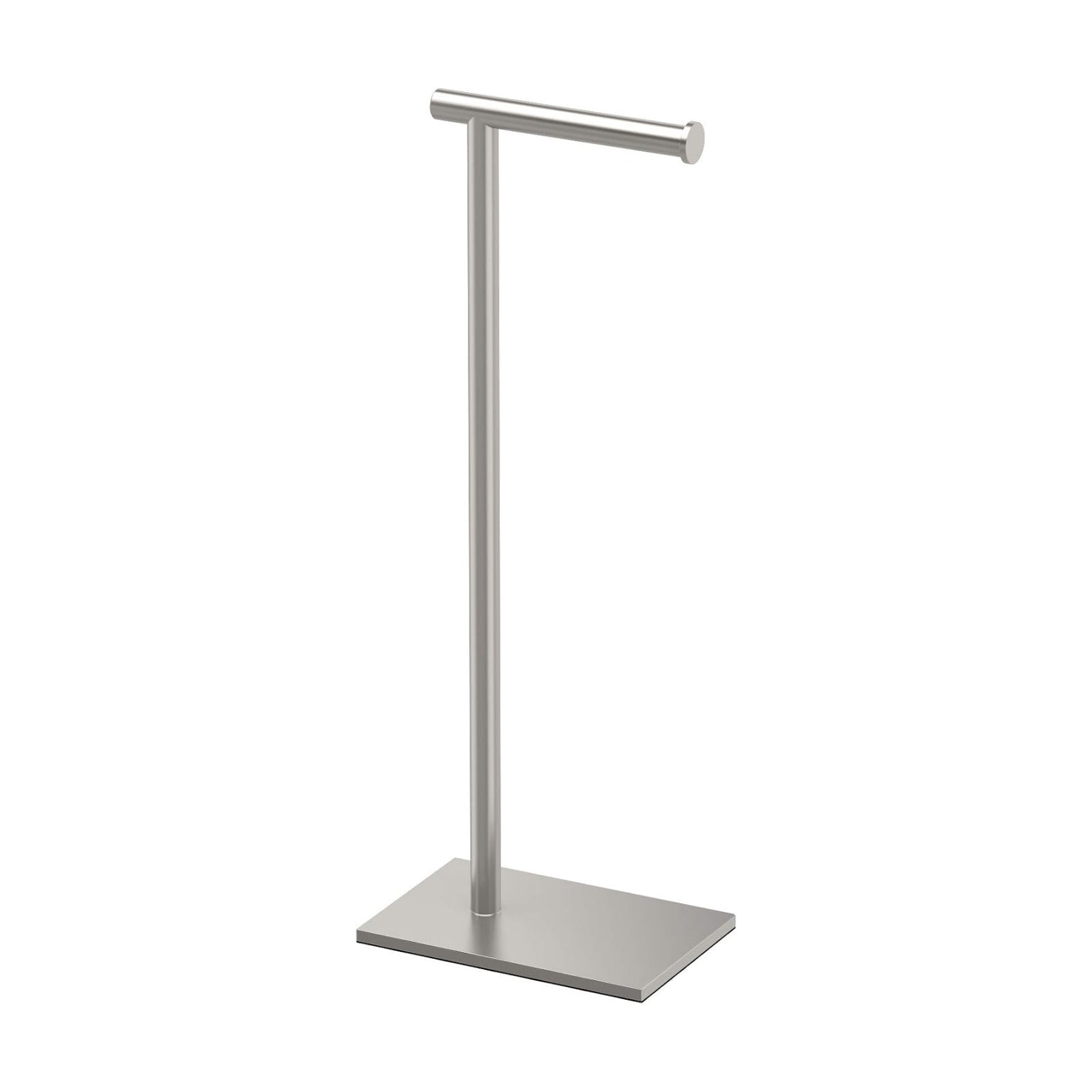Gatco 1431SN Bathroom Toilet Paper Holder Stand, Freestanding Tissue Roll Holder, Weighted Base, Satin Nickel, 22.25