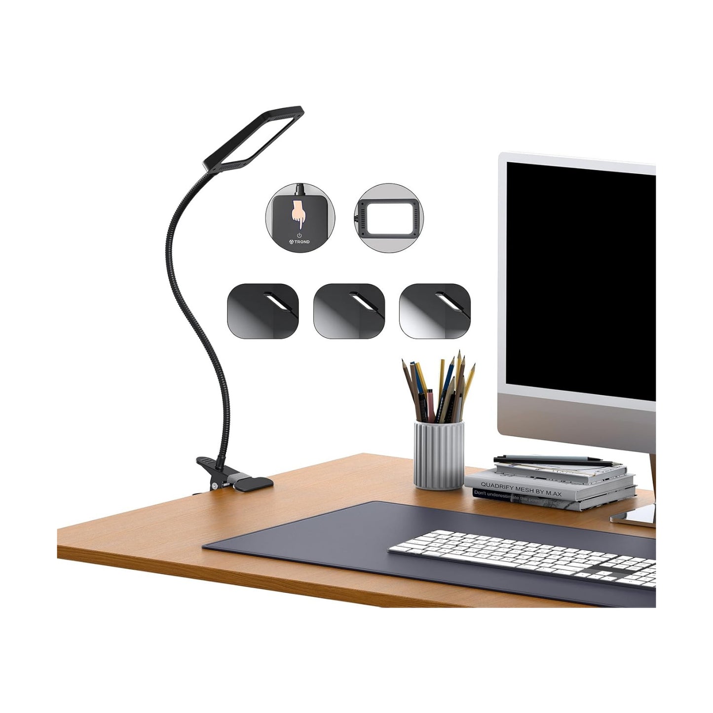 TROND LED Desk Lamp with Clamp, 1000LM Bright 3-Level Dimmable Desk Light | 6000K Daylight Extra-Long Flexible