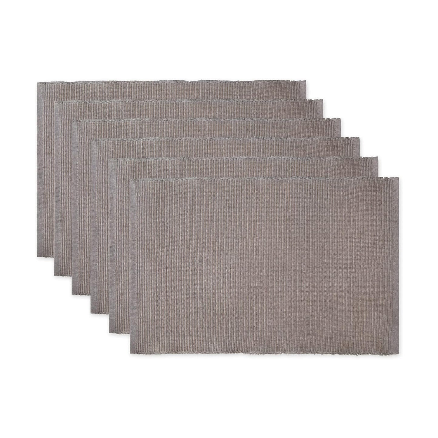 DII Basic Everyday Ribbed Tabletop 100% Cotton, Placemat Set, 13x19, Gray, 6 Piece