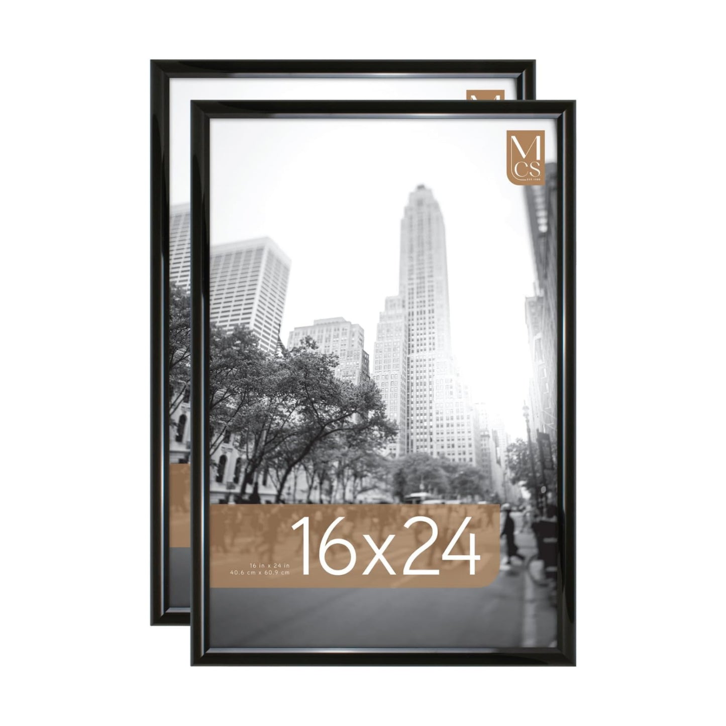 MCS Trendsetter Poster Frame, 16x24, Black High-Gloss, 2-Pack | Trendsetter Poster Frame For Photos & Art Prints, Hangs