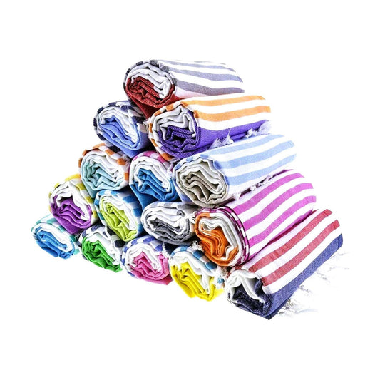 Turkish Beach Towel, Set of 6, 72" L x 40" W, 100% Cotton | Oversized, Absorbent, Quick-Drying | Sand Free, Reversible