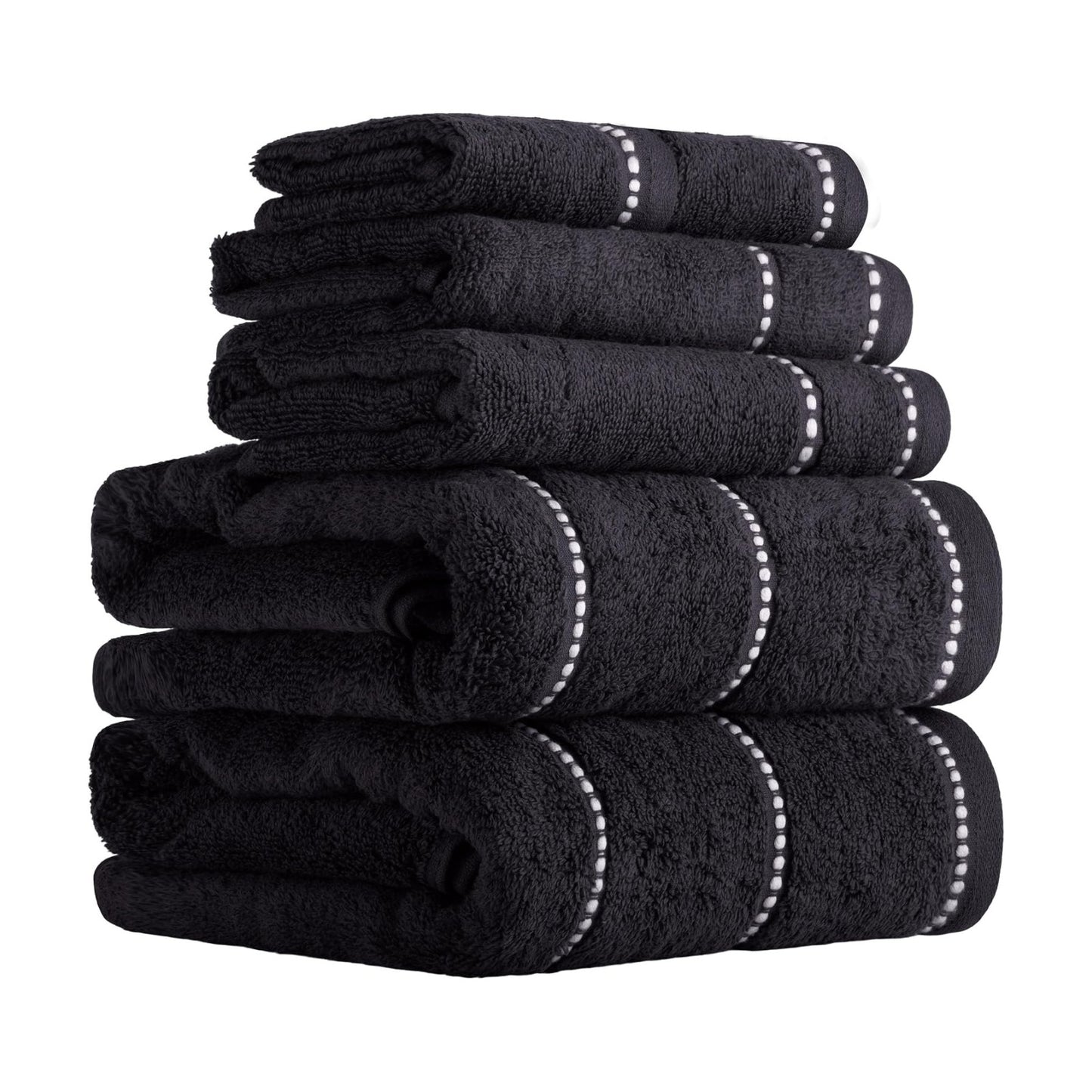 Lavish Home Bathroom Towels Set, Bathroom Accessories, Black, Set of 6 | Includes 2 Bath Sheets, 2 Hand Towels, and 2