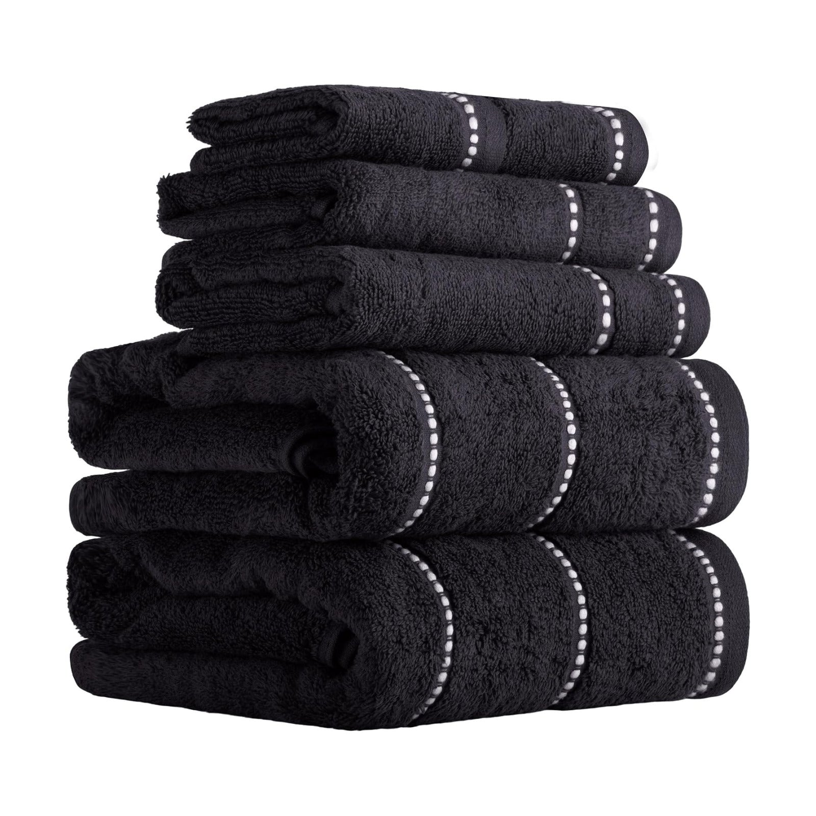 Lavish Home Bathroom Towels Set, Bathroom Accessories, Black, Set of 6 | Includes 2 Bath Sheets, 2 Hand Towels, and 2
