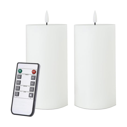 volnyus White Flameless Candles Set of 2 (3x6 inch) Flickering LED Wax Candles Battery Operated with Remote Control