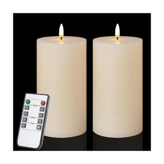 volnyus Flameless Candles Set of 2 (3x6 inch) Flickering LED Wax Candles Battery Operated with Remote Control Timers