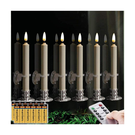 6PACK Flameless Battery Powered 8'' Ivory Taper Windows Candles, Include 12 AA Batteries, with Remote and Timer, with