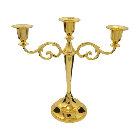 3-Arm Metal Candelabra Candle Holder Table Centerpiece, Gold