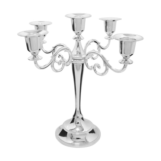 5-Arm Metal Candelabra Candle Holder Table Centerpiece, Silver