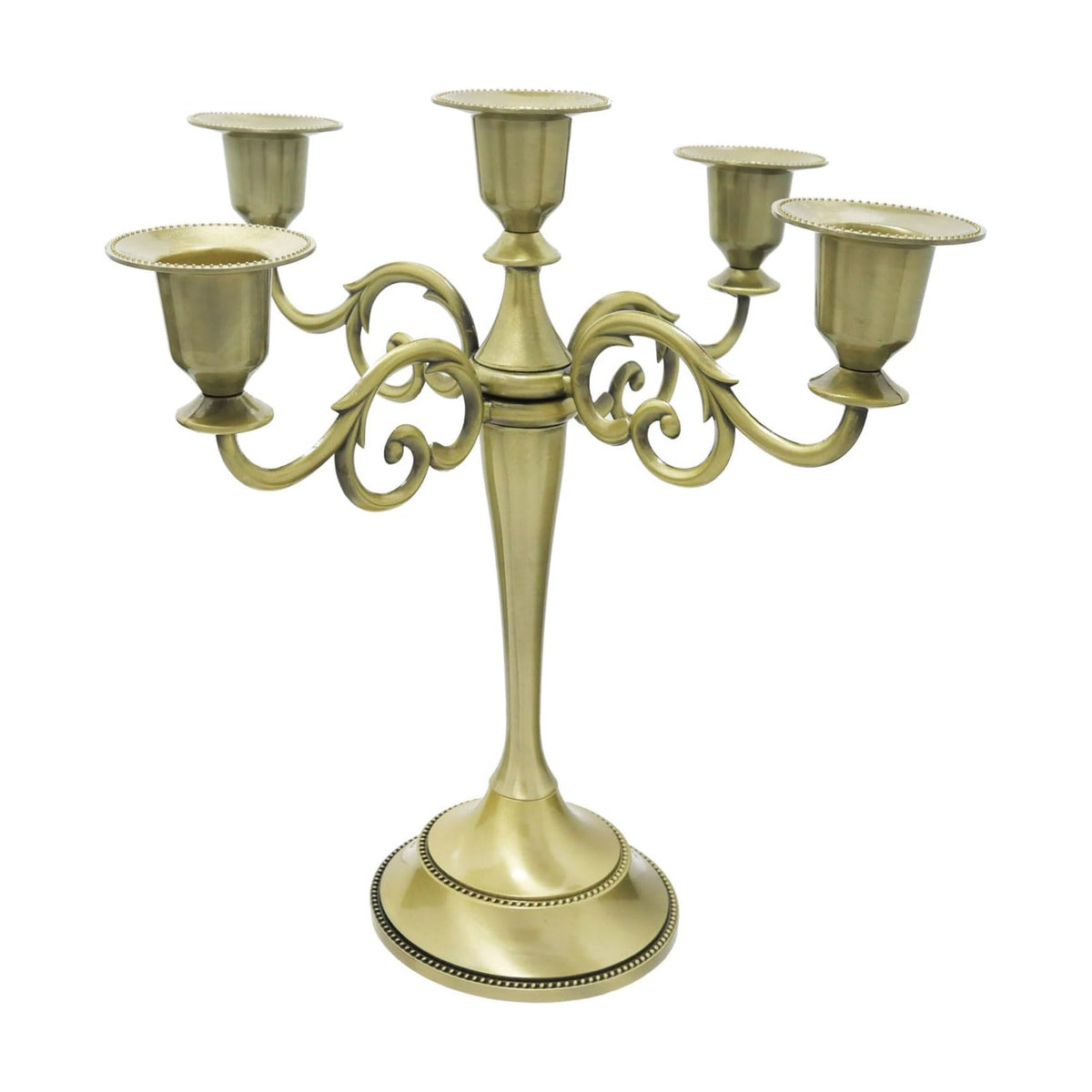 5-Arm Metal Candelabra Candle Holder Table Centerpiece, Pewter