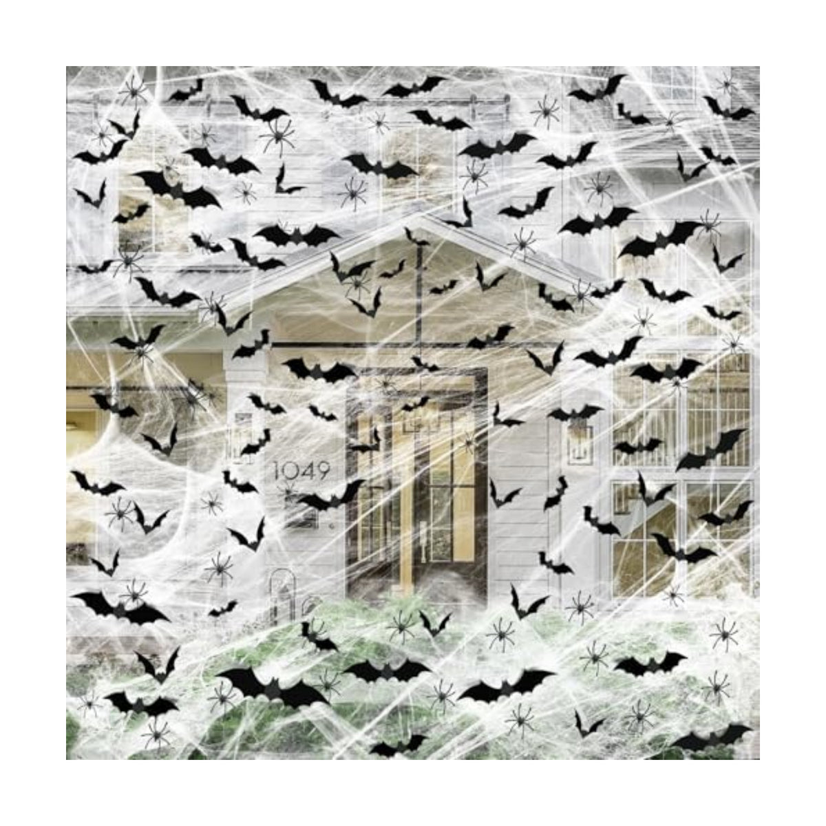 Famoby 1200 sqft Halloween Spider Webs and 120pcs Fake Bats and 50pcs Fake Spiders Super Stretch Cobwebs Party Decorate for Halloween Theme Indoor and Outdoor Decoration