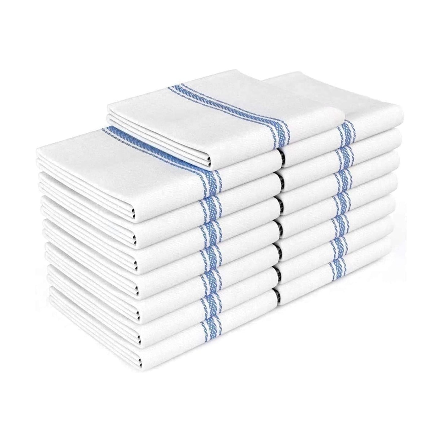 Zeppoli Classic Dish Towels - 15 Pack - 14" by 25" - 100% Cotton Kitchen Towels - Reusable Bulk Cleaning Cloths - Blue