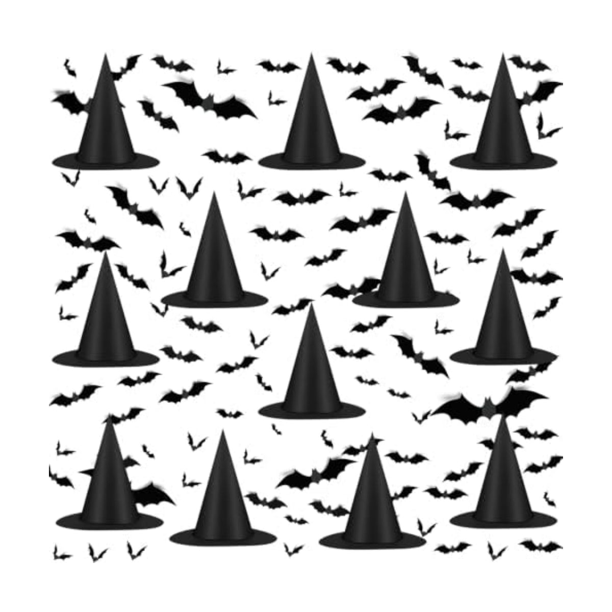 Famoby 12pcs Halloween Black Witch Hat with 157 FT Nylon Cord &120pcs Bat Sticker for Indoor Outdoor Home Yard Porch Ceiling Halloween Party Decorations