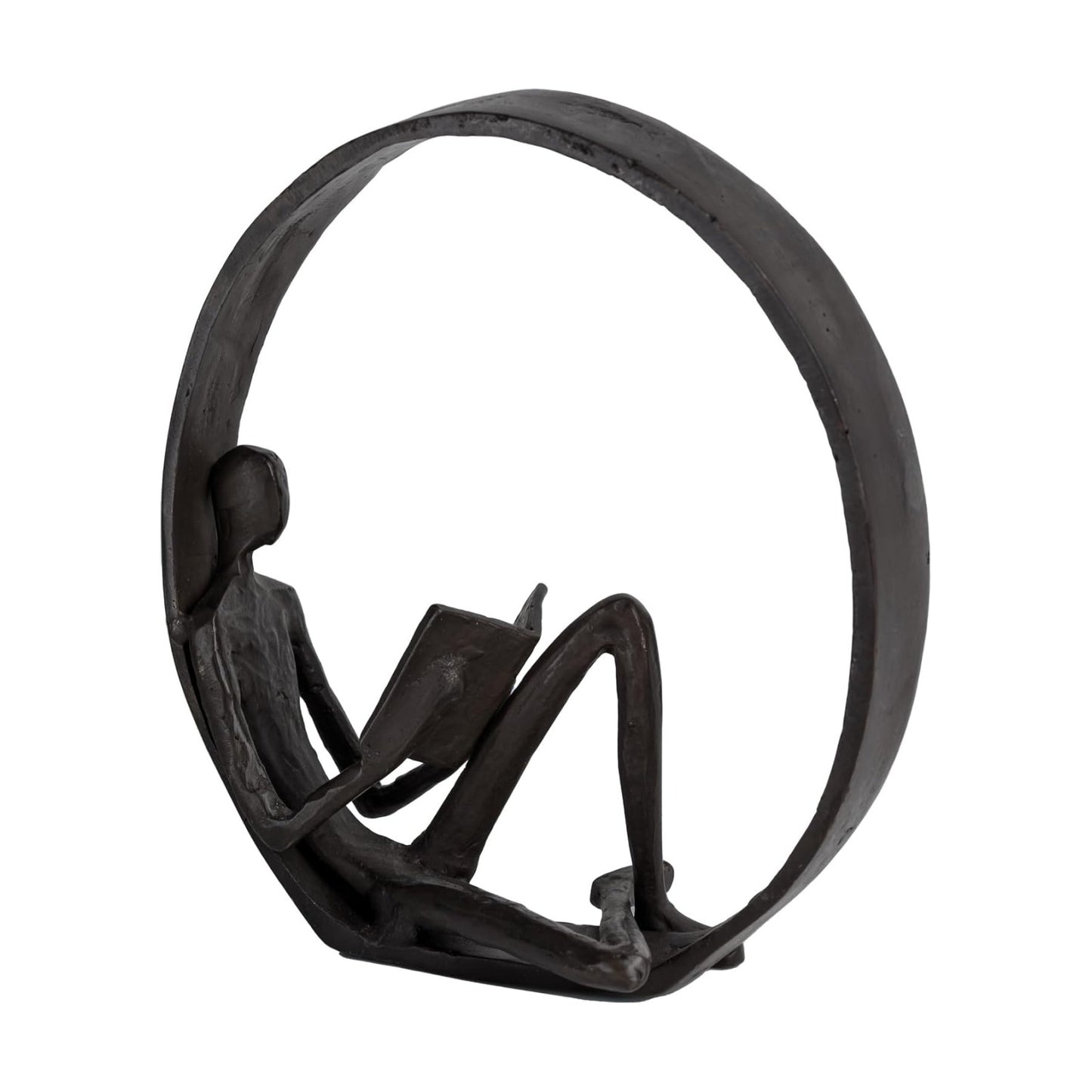 . Contemporary Encircled Male & Female Reader Cast Iron Sculpture Bookend Statues / Home Decor