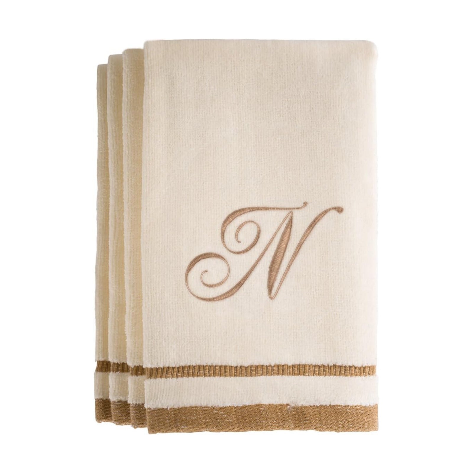 Monogrammed Gifts, Fingertip Towels, 11 x 18 Inches - Set of 4- Decorative Golden Brown Embroidered Towel - Extra