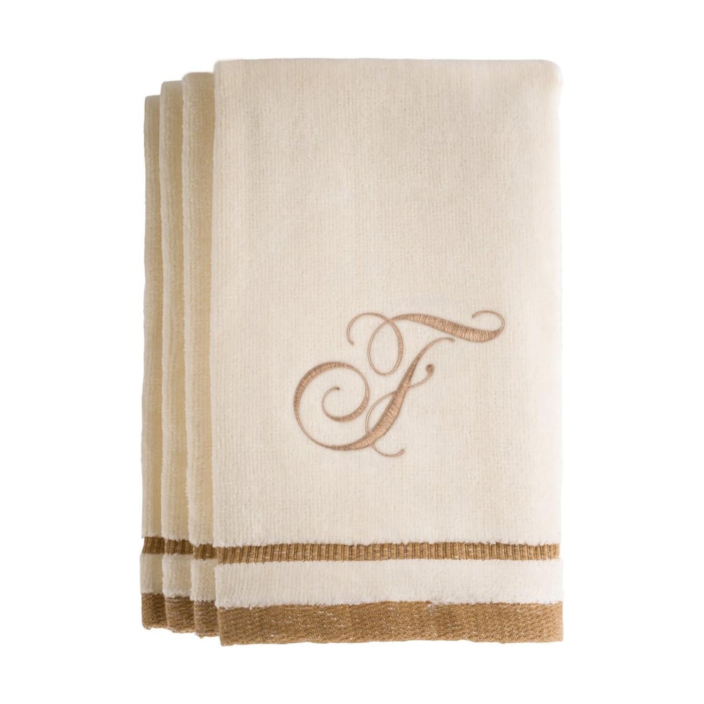 Monogrammed Fingertip Towels, 11 x 18 Inches - Set of 4- Decorative Golden Brown Embroidered Towel - Extra Absorbent
