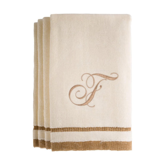 Monogrammed Fingertip Towels, 11 x 18 Inches - Set of 4- Decorative Golden Brown Embroidered Towel - Extra Absorbent