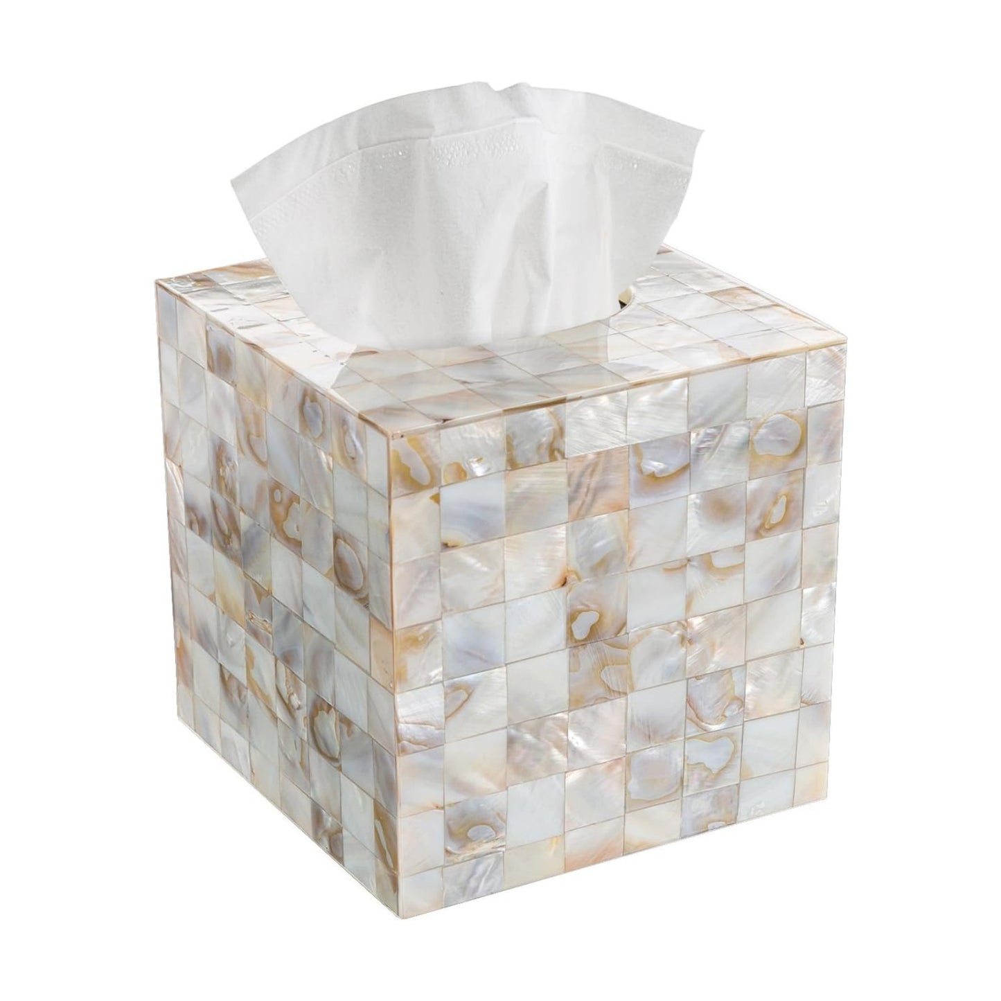Milano Mother of Pearl Square Resin Tissue Box Cover / Square Tissue Box Cover