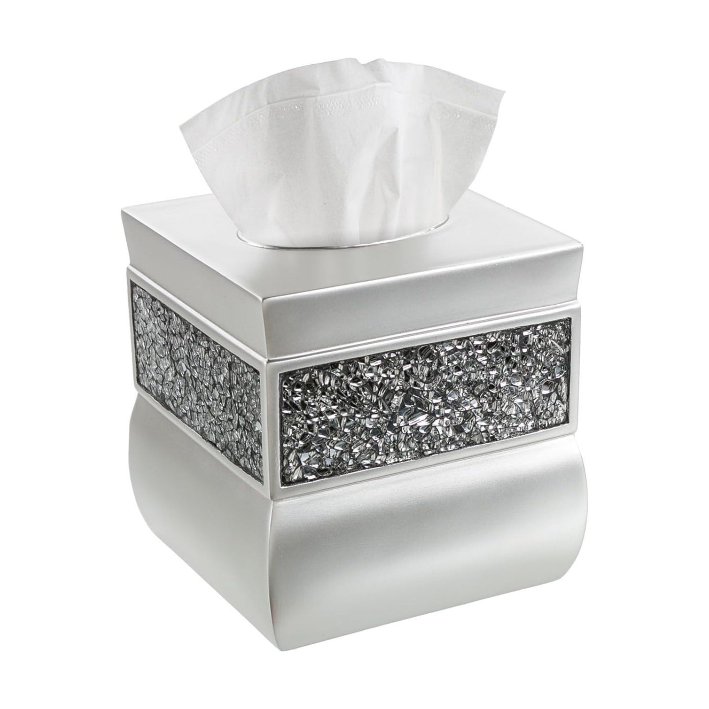 Crackled Glass Silver Square Resin Tissue Box Cover with Bottom Slider