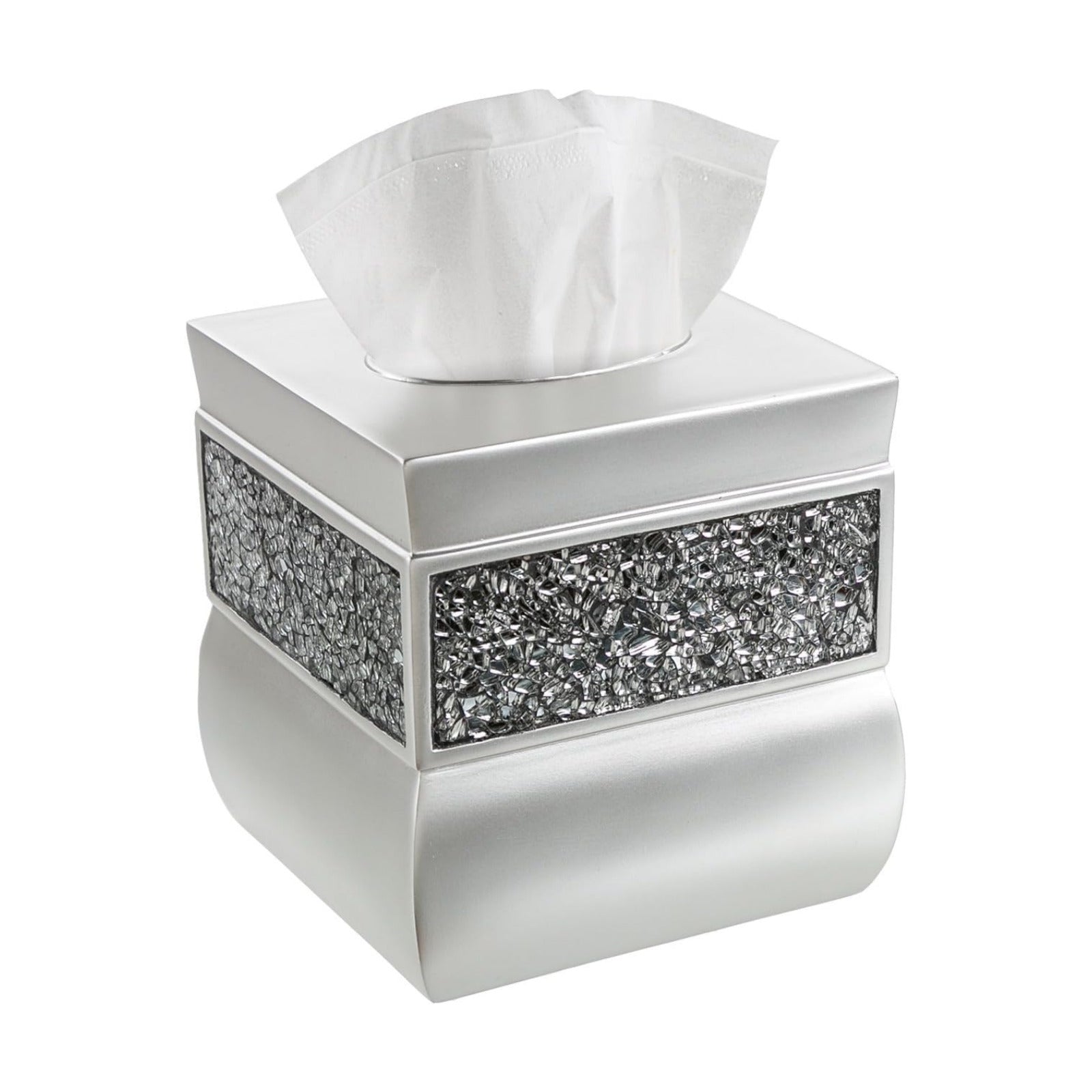 Crackled Glass Silver Square Resin Tissue Box Cover with Bottom Slider