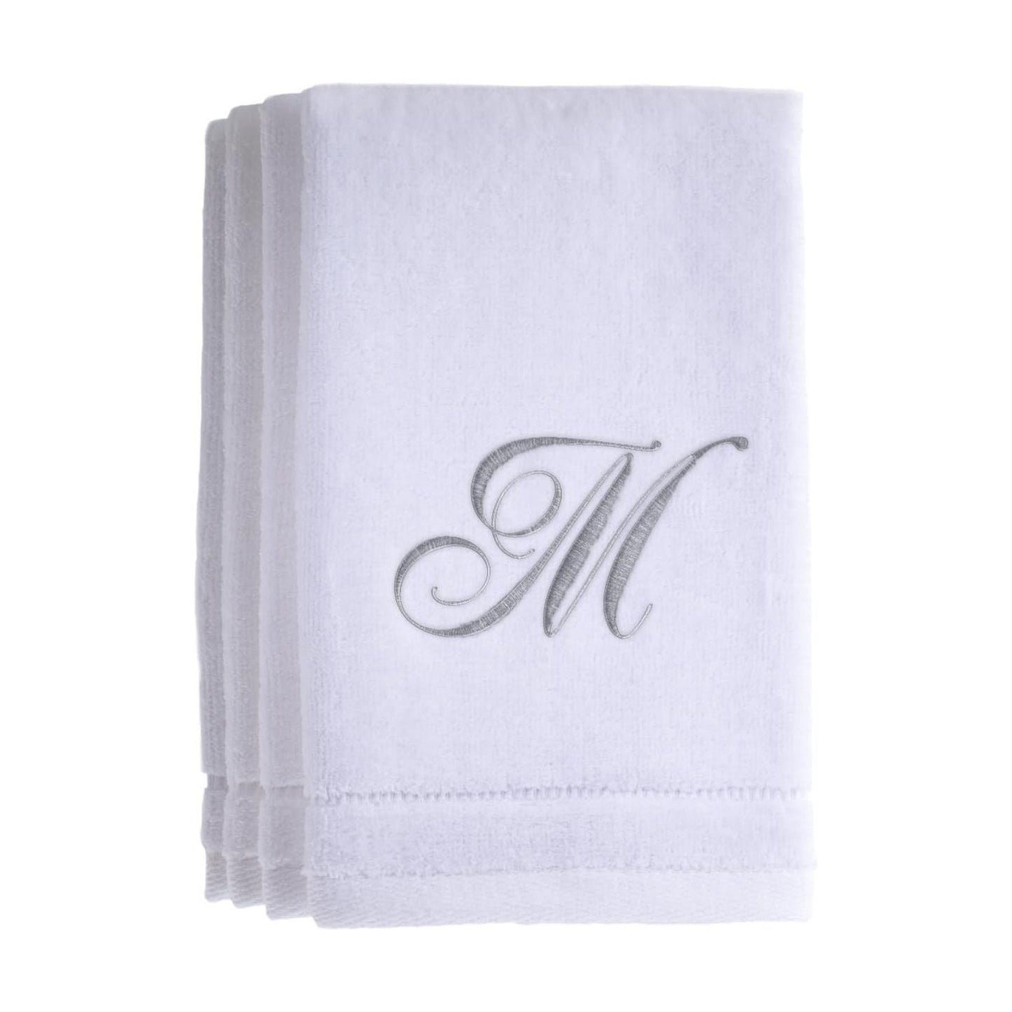 Monogrammed Towels Fingertip, Personalized Gift, 11 x 18 Inches - Set of 4- Silver Embroidered Towel - Extra Absorbent