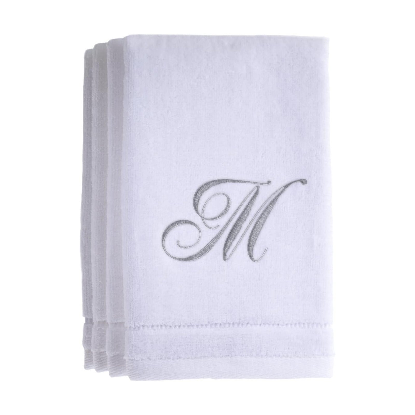 Monogrammed Towels Fingertip, Personalized Gift, 11 x 18 Inches - Set of 4- Silver Embroidered Towel - Extra Absorbent