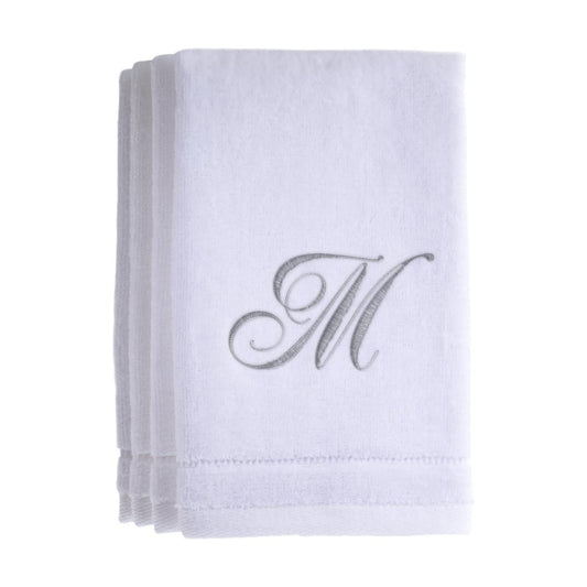 Monogrammed Towels Fingertip, Personalized Gift, 11 x 18 Inches - Set of 4- Silver Embroidered Towel - Extra Absorbent