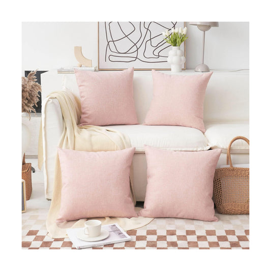 Pillow Covers Decorative Linen Cushion Covers Square Throw Pillows / 18 x 18 / Baby Pink / Set of 4