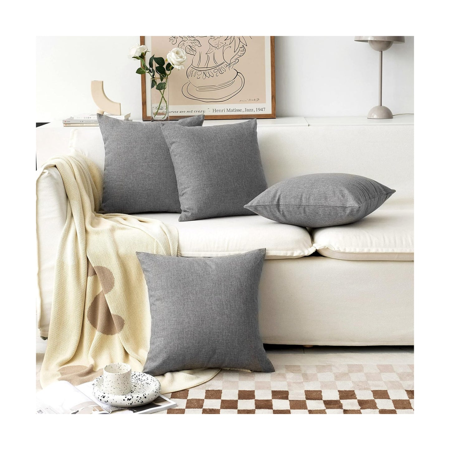 Couch Pillow Covers Linen Square Throw Pillow Cases Cushion Covers / 18 x 18 / Dark Grey / Set of 4