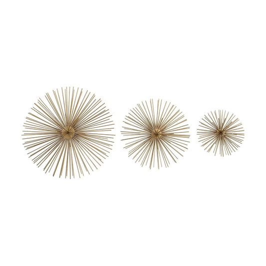 Deco 79 Metal Starburst 3D Short Spike Wall Decor / Gold / 12"L x 3"W / 12 Inch / Set of 3