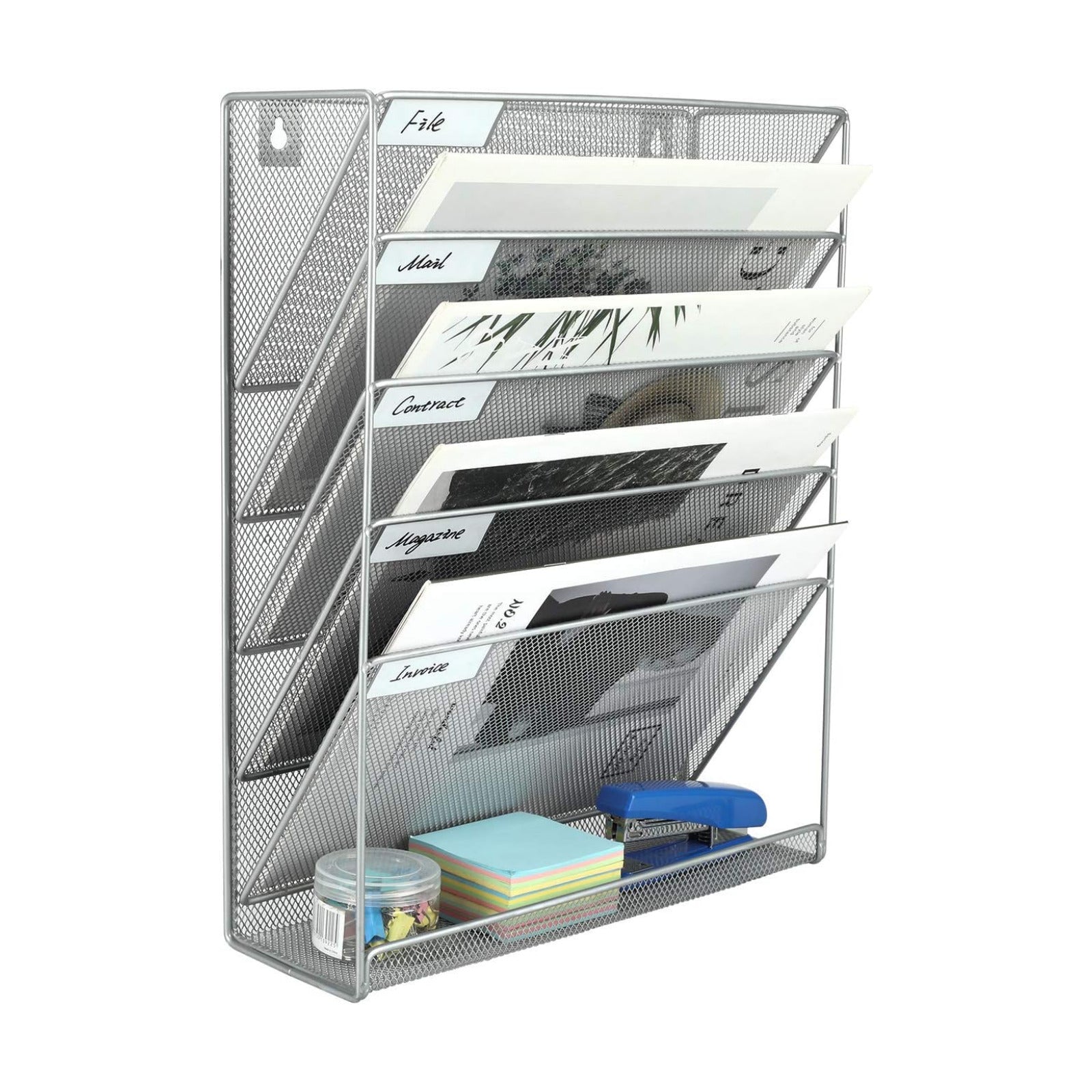 EasyPAG 5 Tier Wall File Holder, Mesh Hanging Folder Organizer with Classify Label, Versatile Desk File Holder