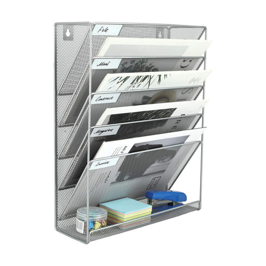 EasyPAG 5 Tier Wall File Holder, Mesh Hanging Folder Organizer with Classify Label, Versatile Desk File Holder