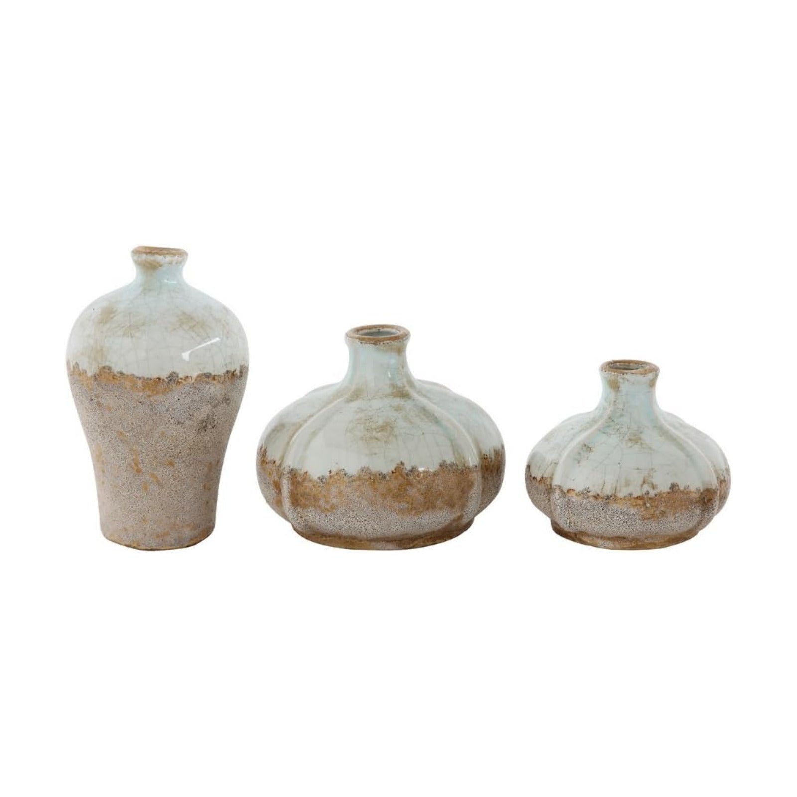 & White Terracotta Vases / Brown / Set of 3