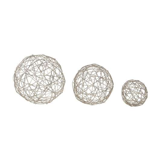 Metal Geometric Decorative Sculpture Home Decor Statues / Silver / 4 Inch / Set of 3