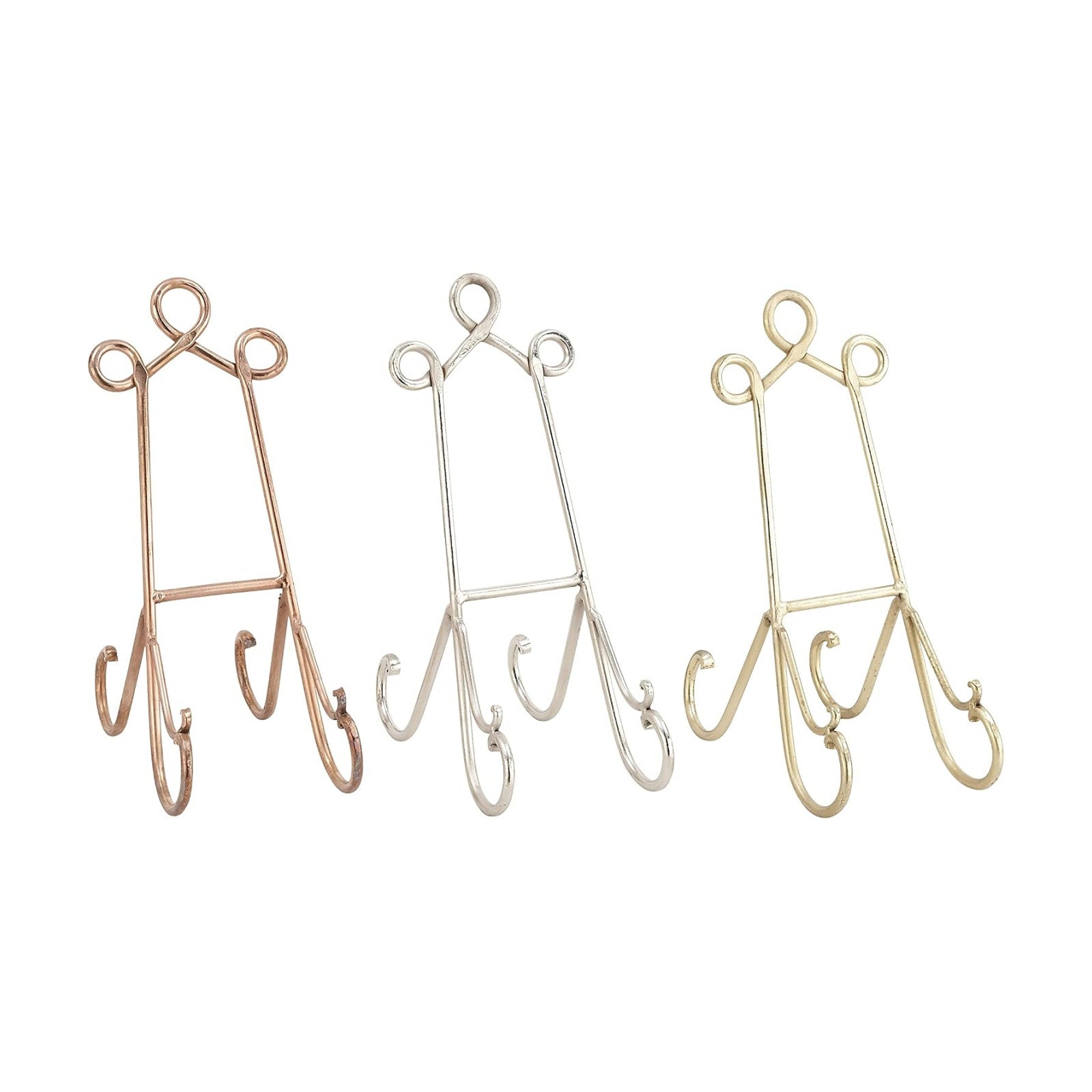 Deco 79 Metal Display Easel Scroll Tabletop Easel, set of 3 Display Stand 5" x 10" x 14", Multi Colored