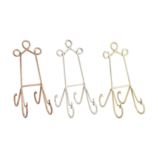 Deco 79 Metal Display Easel Scroll Tabletop Easel, set of 3 Display Stand 5" x 10" x 14", Multi Colored