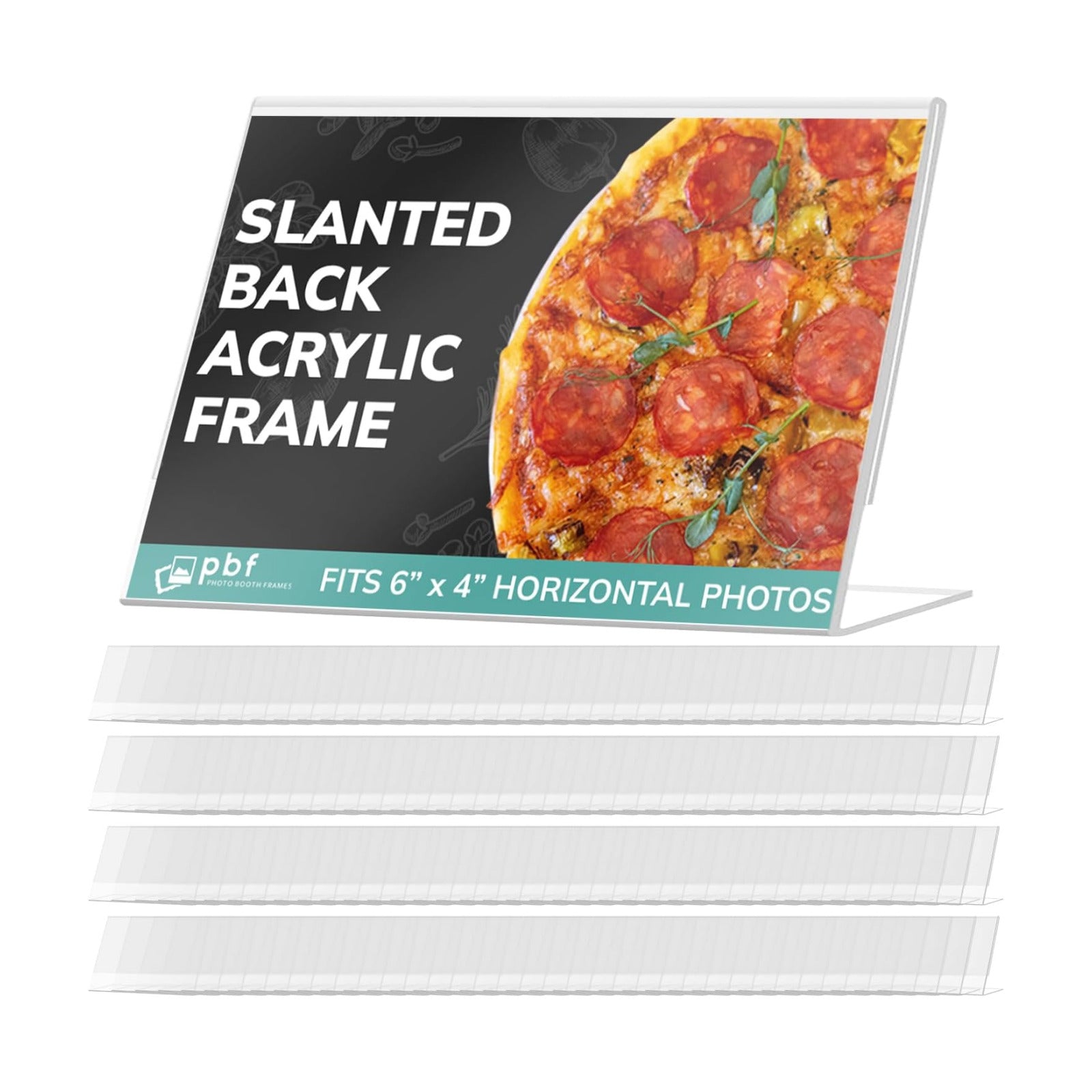 pbf 6x4 Acrylic Sign Holder | 6 x 4 Horizontal Stand Up Slanted Sign Holder | Acrylic Stands for Display | Clear