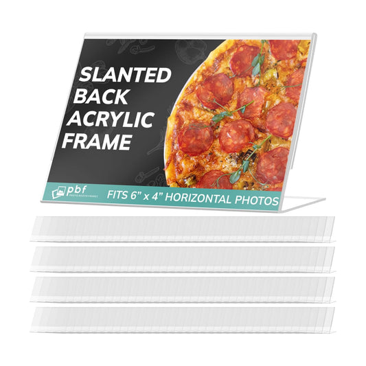 pbf 6x4 Acrylic Sign Holder | 6 x 4 Horizontal Stand Up Slanted Sign Holder | Acrylic Stands for Display | Clear