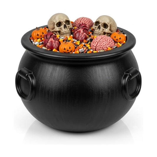 PMU Large Halloween Cauldron 16" Big Witch Plastic Cauldron bowl Black, For Halloween Decor