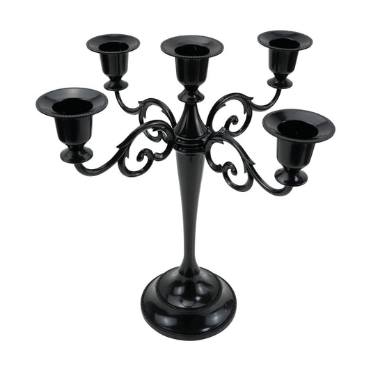 5-Arm Metal Candelabra Candle Holder Table Centerpiece, Black | Classic 5-Arm Metal Candelabra, Glossy Black Finish.
