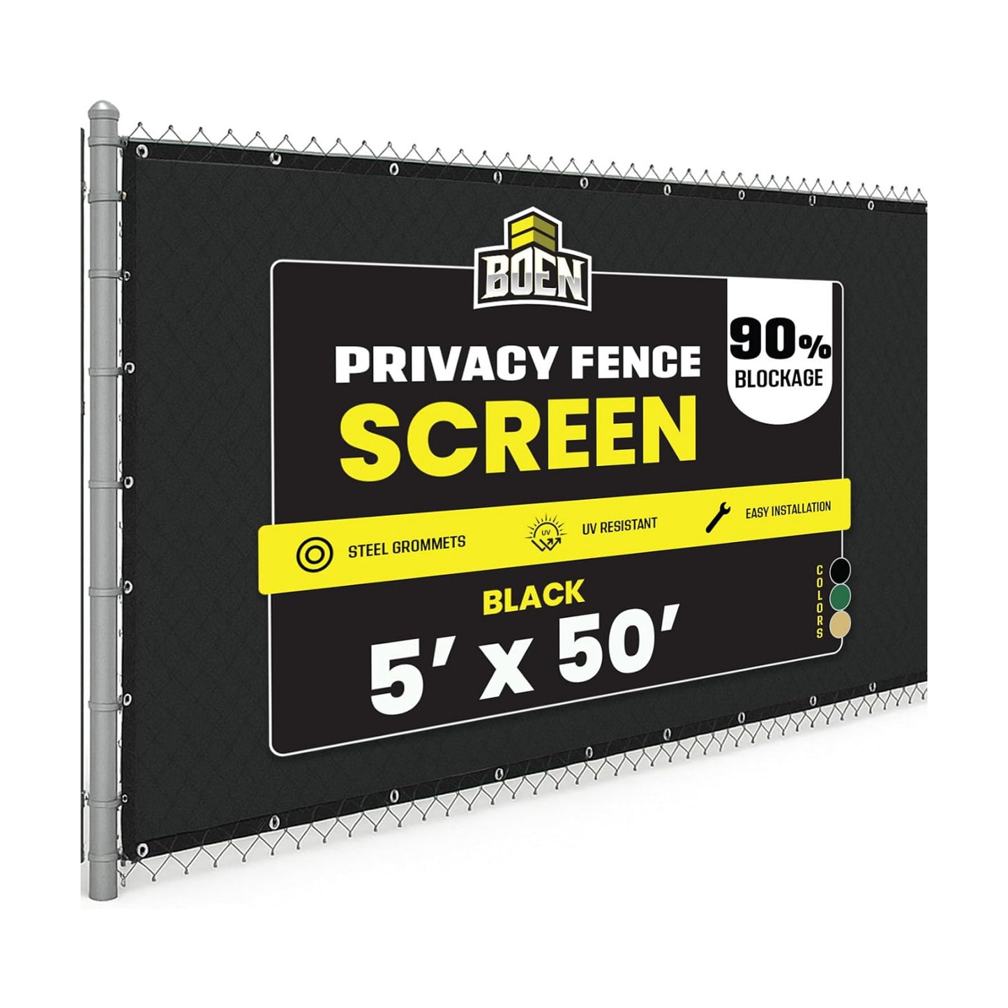 Instant Outdoor Privacy Fence Screen for Any Metal / 5' x 50 / Black