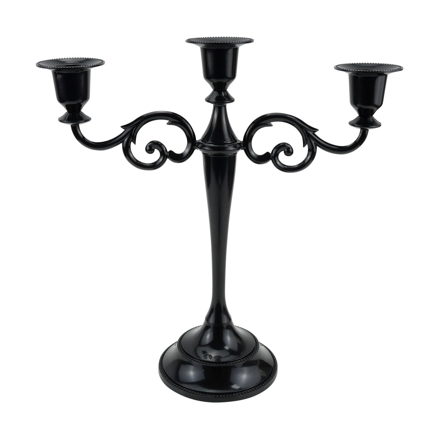3-Arm Metal Candelabra Candle Holder Table Centerpiece, Black | Classic 3-Arm Metal Candelabra, Glossy Black Finish.