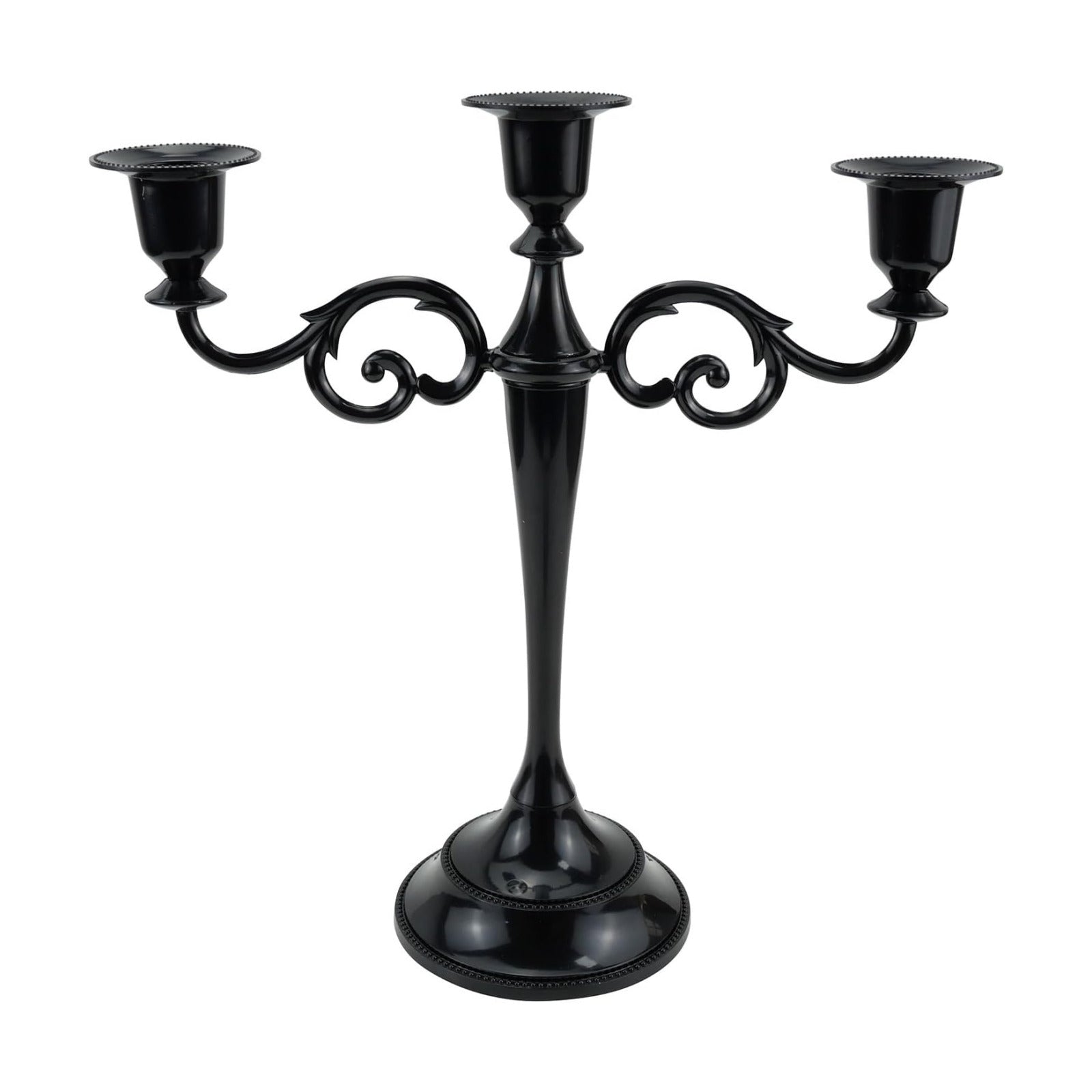 3-Arm Metal Candelabra Candle Holder Table Centerpiece, Black | Classic 3-Arm Metal Candelabra, Glossy Black Finish.