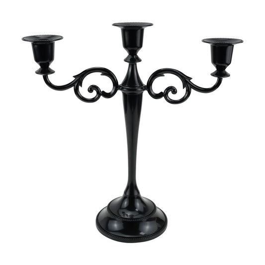 3-Arm Metal Candelabra Candle Holder Table Centerpiece, Black | Classic 3-Arm Metal Candelabra, Glossy Black Finish.