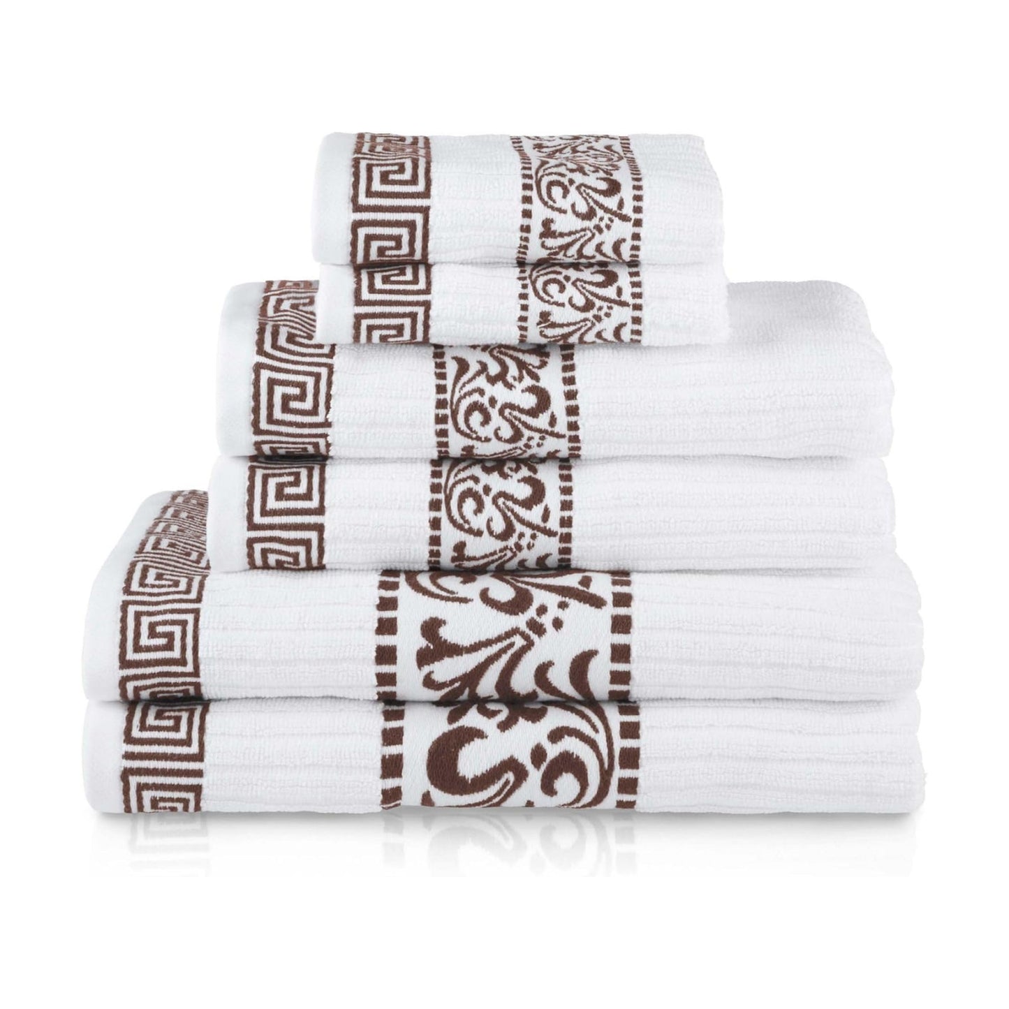 Superior 6-Piece Cotton Towel Set, Decorative Greek Pattern, Home Essentials, Absorbent Towels, Bathroom Decor, Spa